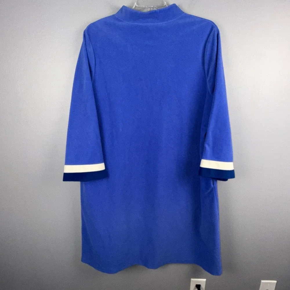 Vanity Fair 42(L) Velour Robe Blue Colorblock Half Zip Housecoat Retro Vtg *READ